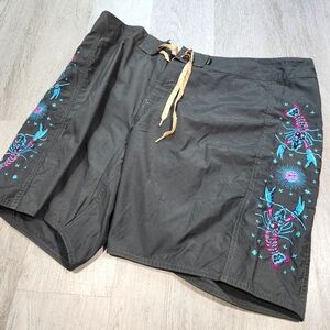 Howler Brothers Sz 38 Embroided Lobster Boardshorts Dark Green Trunks Swim Bros